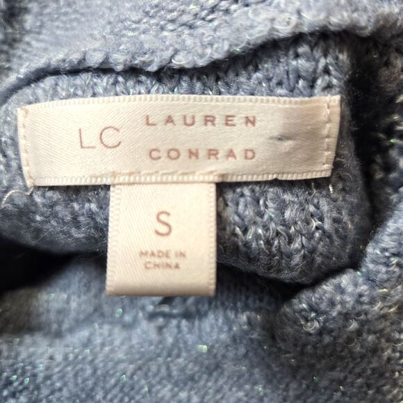 LC By Lauren Conrad  Crochet Sweater Sz S Shimmer Threading Scallop Neck - Picture 5 of 5